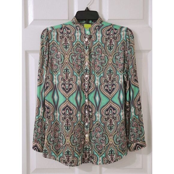 💚 CRAIG TAYLOR Women's Silk Button-down Paisley Print Green Shirt Blouse XS - Picture 16 of 16